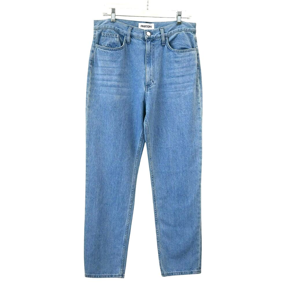 Partow Mika Vintage Wash Indigo Blue Denim High Rise Tapered Leg Jeans Size 10